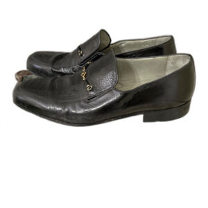 Moreschi Exotic Leather Dress Shoe men’s size 9 Black Croc Logo horse bit Italy